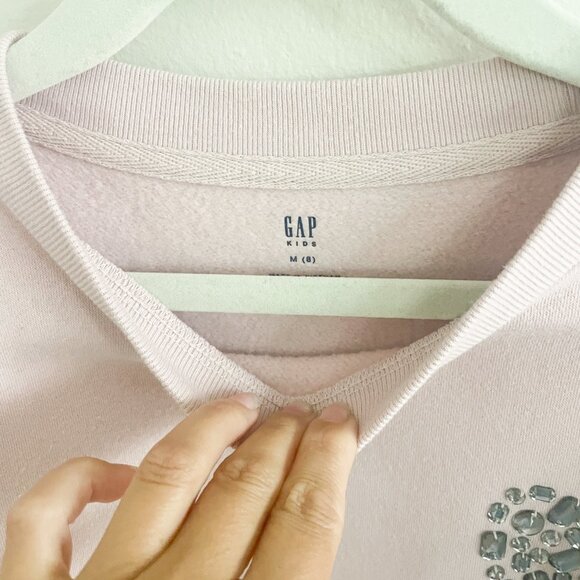 Gap Kids Pink Oversized Sweatshirt with Heart Rhinestone Detail - Picture 4 of 6